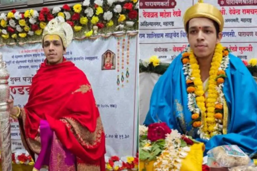A rare event! Devavrat Mahesh Rahi completed Dandakrama Parayanam at the age of just 19 in Varanasi.