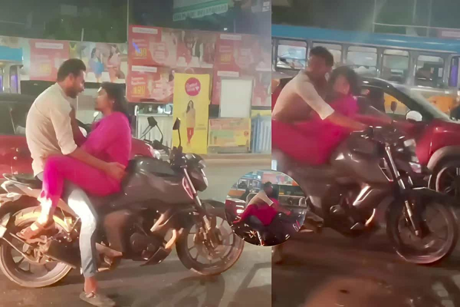 But recently, a scene on the streets of Kolkata went viral on social media, where a young couple was seen sitting close together on a motorbike on a busy road (Bike Viral Video).