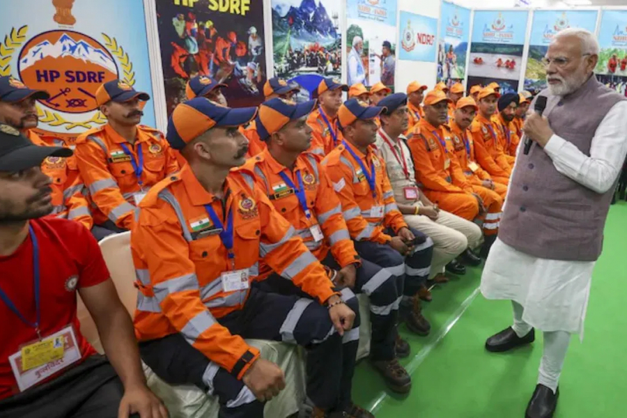 PM Narendra Modi undertakes aerial survey of flood and rain affected areas of Himachal Pradesh