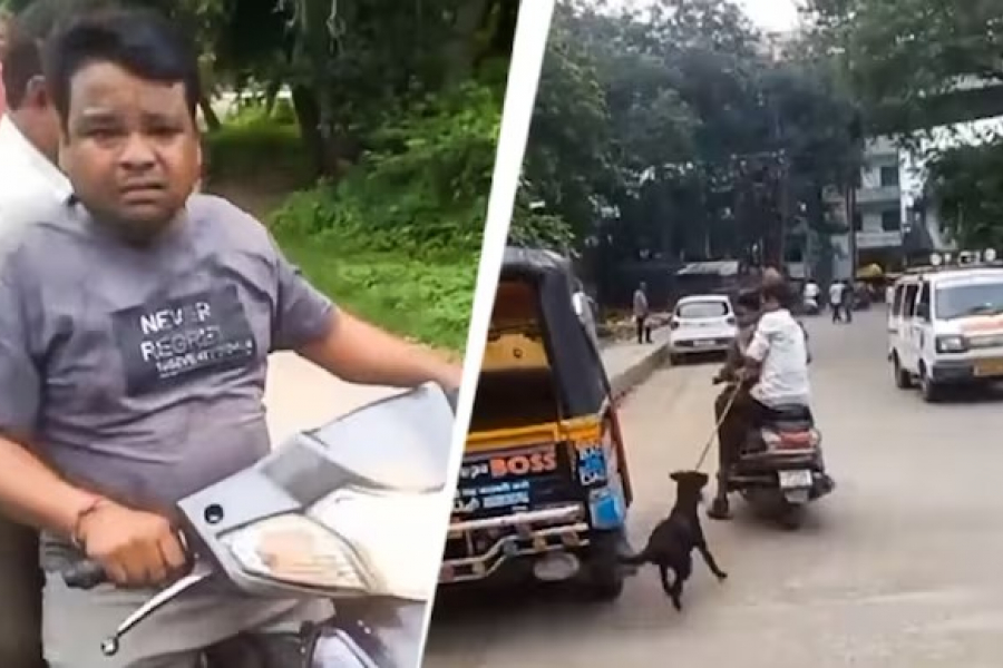 Man dragging a stray dog tied to a scooter, shouting but it didn't slow down, in Netpara