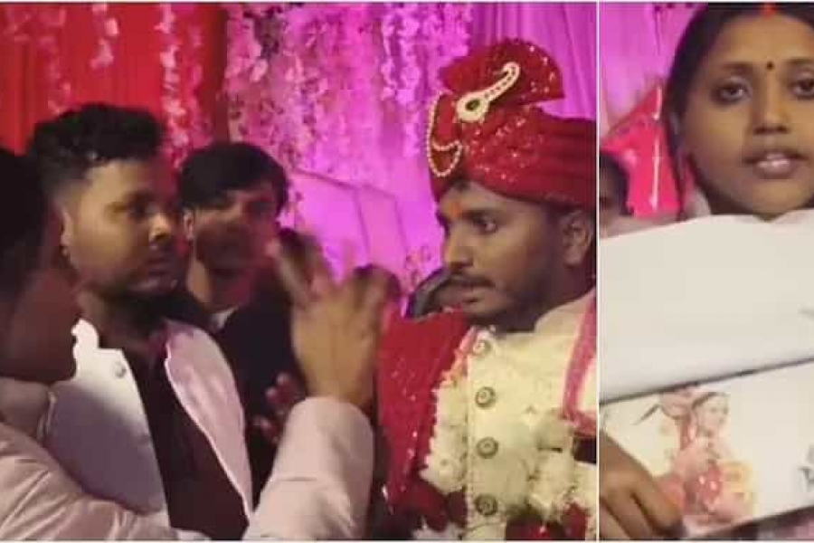 The wedding was over, the groom had just taken his seat - at that moment, his first wife suddenly appeared on stage (first wife halts wedding in Basti).