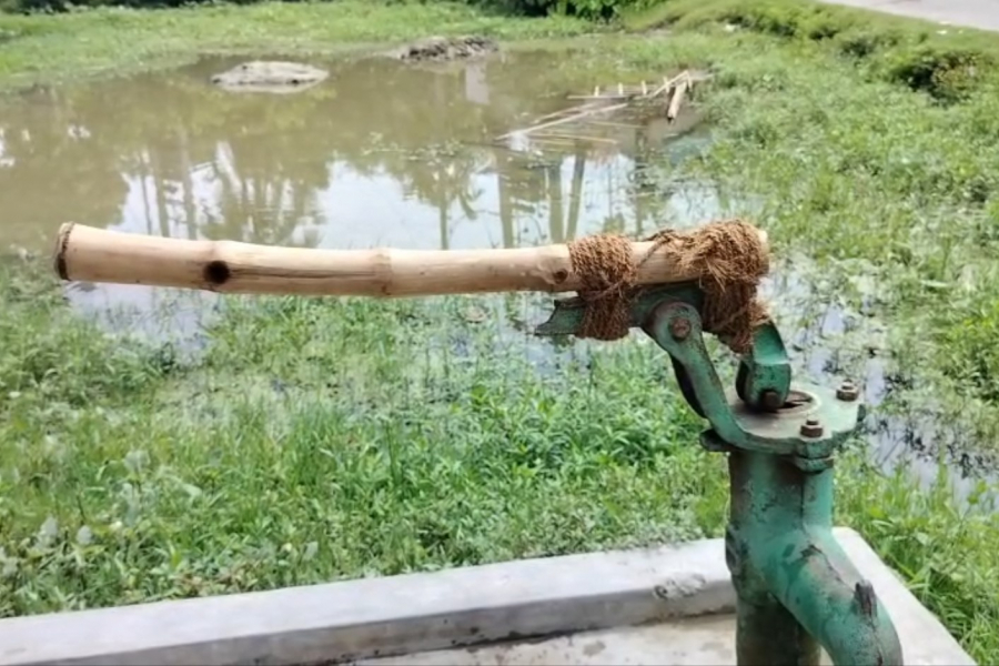 Bamboo handle on an iron tubewell!