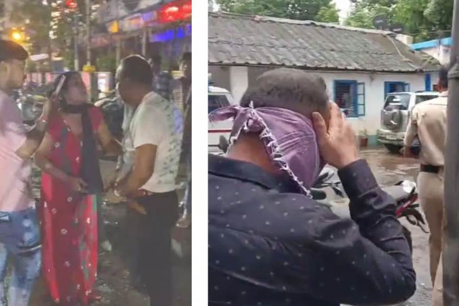 A woman wearing a red nightie grabbed a civic jersey, starting in the middle of the road in the rain...