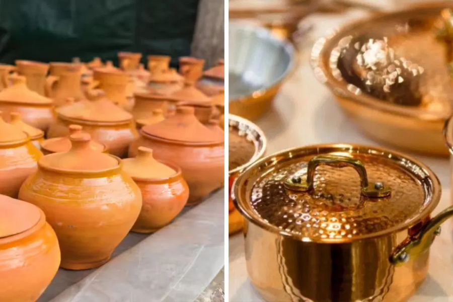 Which type of vessel is more beneficial to cook in, clay or copper?